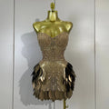 Women Sexy Strapless Mesh See Through Mini Dress Luxury Diamonds Leaf Birthday Evening Party PhotoShoot Nightclub Stage Costume