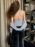 Women's Ribbed Knit Turtleneck Cutout Shoulder Halter Vest Long-Sleeved Shawl 2-Piece Set Slim Y2K Sexy Street Autumn Top