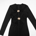 Sexy Hollow Out Jumpsuits Woman Trend Metal Buckle Decoration Full Sleeve Skinny Peach Hip Party Club Street Overalls