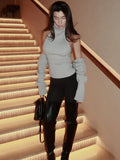 Women's Ribbed Knit Turtleneck Cutout Shoulder Halter Vest Long-Sleeved Shawl 2-Piece Set Slim Y2K Sexy Street Autumn Top