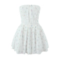 Colorblock Printing Designer Dresses For Women Strapless Sleeveless High Waist A Line Dress Female Fashion Style