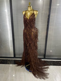 Sparkly Rhinestones Tassel Sheer Dress for Women Sexy V Neck Birthday Celebrate Event Outfit Singer Show Wear Photo Shoot Dress