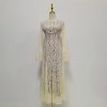 White Loose Spliced Lace Chic Dresses for Women O Neck Long Sleeve French Elegant Dress Female Summer Fashion Style Clothing
