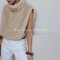 Fashion Faux Fur Sable Vest Crop Top Autumn Winter Turtleneck Eco Mink Fur Tank Tops Sleeveless Jacket Coat