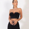 Women's Black 3D Corsage Crop Tube Top Fashion Hot Vacation Party Wear Versatile Stylish Performance Single Item Robes De Soirée