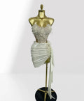 Beautiful 3D Petal Beaded Tube Top + Short Skirt Suit Party Stage Performance Photo Look Dress Vestido Cerimônia Mulher Elegante