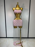 Women Sexy Hollow Out Chain See Through Long Dress Nightclub Stage Performance Costume Birthday Evening Party Vacation Dress