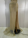 Luxury Shining Diamond Gold Mesh Backless Maxi Long Dress Women Elegant Photoshoot Evening Party Birthday Photoshoot Stage Wear