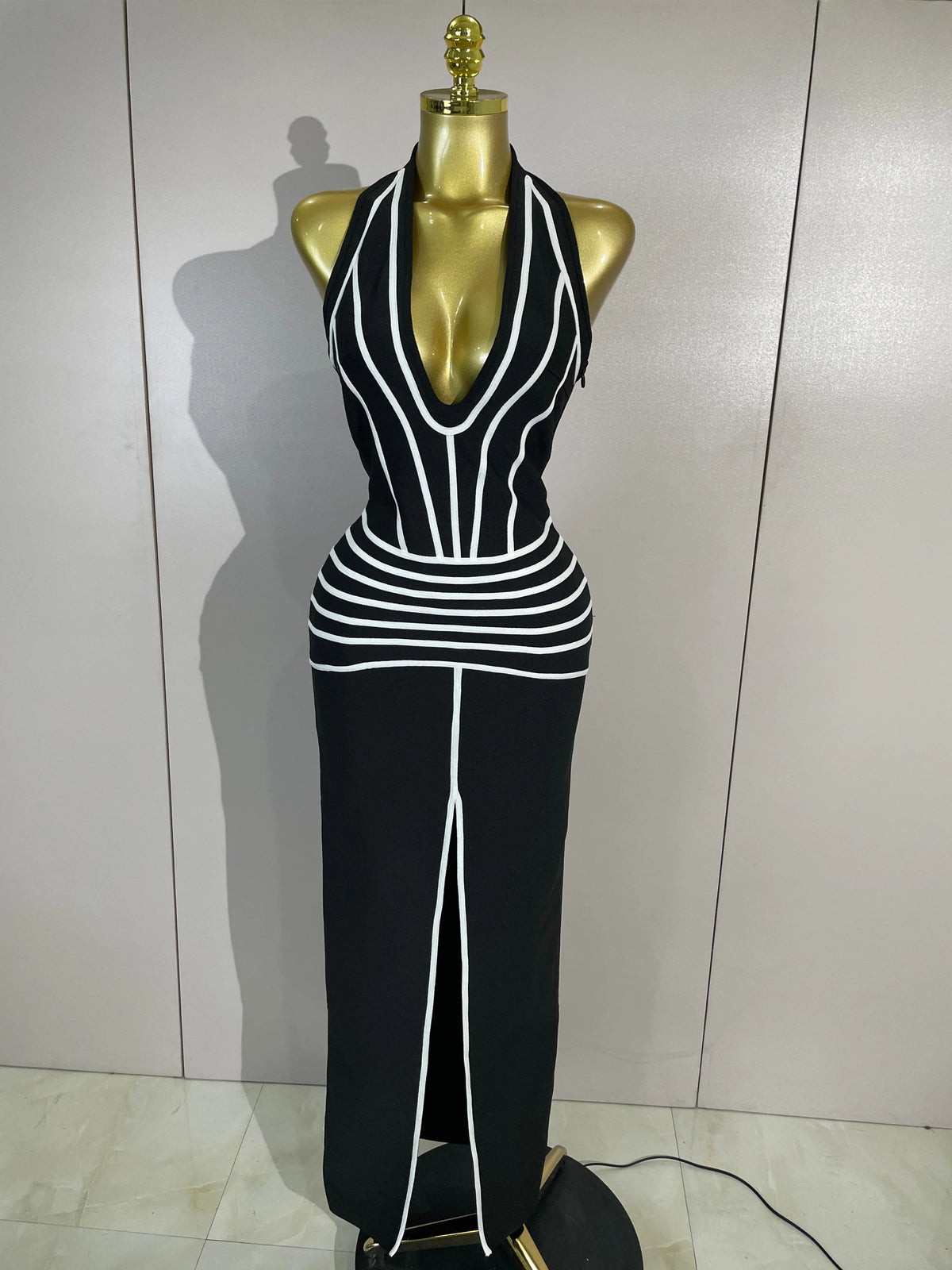 Women Backless Evening Party Prom High Quality Birthday Dress Sexy Halter Neck Black Sleeveless Slit Long Bodycon Bandage Dress