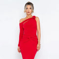 Solid Slimming Spliced Appliques Dresses for Women Slash Neck Long Sleeve High Waist Sexy Dress Female New