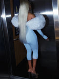 Furry Slash Neck Jumpsuit Woman Sexy Hollow Patchwork Full Sleeve Backless Skinny Hottie Street Autumn New Overalls