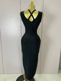 Elegant Slimming Black Pin Wrap Sleeveless Long Dress Women  Fashion Celebrity Evening Party Luxury Birthday Outfit