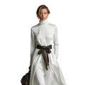 Autumn Elegant High Collar Solid Color Long Sleeved A-line Large Dresses Women Temperament Vacation Long Dress Chic Evening Gown