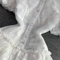 Women Short Sleeve Lace Embroidery A-line Tiered Mini Dress  Sweet Elegant Sexy Evening Night Party Vestidos Dresses