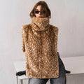 High Neck Animal Deer Print Faux Fur Vest Female Sleeveless Asymmetrical Hem Cape Coat Casual Fashion Women's Outfits 2026 New