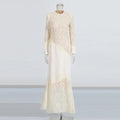 Solid Color Elegant Party Vestido Women'S Spliced Mesh Sequin Slim Long Sleeved Maxi Long Dress