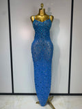 Luxury Rhinestones Sexy Mesh See Through Bodycon Dress Women Birthday Evening Cocktail party Gown Red Carpet Club Stage Outfit