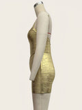Sexy Bandage Halter Backless Gold Mini Dresses Women's Spaghetti Strap Bodycon Dress 2026 New Ladies Summer Clubwea
