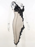 Sexy Lace Party Dress Women Deep V-Neck Irregular Chic Patchwork Design Skinny Maxi Bodycon Midnight Stretch Clubwear