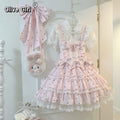 Olivegirl Sweet Dress Lolita Kawaii Vintage Women Girl Tea Party Cosplay Pink Polka Dot Lace Bow Tiered Cake Suspender Dress