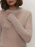 Mohair Round Neck Pullover Sweater For Women 2025 Spring Summer New Knitted Bottom Semi-sheer Knit Sweater Female Top