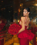 Valentine's Day Women Sleeveless V-Neck Ruffles Bodycon Long Bandage Dress Celebrate Evening Party Birthday Cocktail Dress