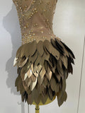 Women Sexy Strapless Mesh See Through Mini Dress Luxury Diamonds Leaf Birthday Evening Party PhotoShoot Nightclub Stage Costume