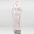 Printed Maxi Dress Women Elegant Slim V-Neck Short-Sleeve Evening Dress Summer New Casual Commuter Female Dress