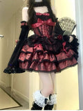 Olivegirl Black and Red Lolita Dress JSK Sweet Hotsweet Iolita Dress Cute Anime Cosplay Female Dress Birthday Party Party