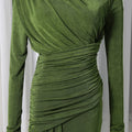 Elegant Slim Fit Folds Irregular Long Dress Fashion Women Long Sleeve Diagonal Collar Robes 2025 Chic Party Banquet Wear