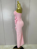 Newest Sexy Strapless Backless Red Flower Long Bandage Dress Women Celebirty Elegant Prom Evening Club Party Birthday Dresses