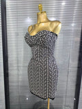 High Quality Women Long Sleeve Single Button Coat Strapless Bodycon Mini Bandage Dress Red Carpet Celebrate Evening Outfit