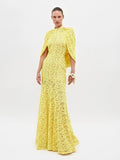 2026 New Banquet Evening Party Standing Collar Shawl Elegant Slimming Yellow Lace Dress Fashion Long Dress for Women