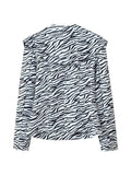 Zebra Stripe Print Two Piece Set for Women Lapel Long Sleeve Spliced Zipper Short Coat Mid Waist Knee Skirt Female