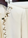 New Arrival Elegant Lady 2 Piece Skirt Set Bead Crystal Suit Long Sleeve Jacket Slim Split Midi Skirt Women 2 Pcs Outfit
