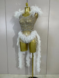 Luxury Sparkly Rhinestones Pearl Fringe Tassel Bodycon Bodysuits Birthday Photo Shoot Outfit DJ Nightclub Performance Stage Wear