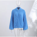 Fuzzy Sequin Zipper Women Cardigan Stand Collar Long Sleeve Loose Knitted Jacket Oversized Sequined Furry Knit Casual Winter Top