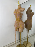 Sparkly Rhinestone Shining Women Sexy Bodycon See Through Irregular Hem Mini Dress Birthday Party Performance Costume