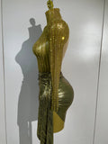 Women Sparkly Rhinestone Birthday Evening Party Nightclub Team Stage Show Costume Sexy Mesh See Through Long Sleeves Mini Dress