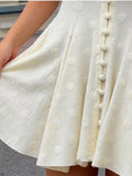 Women Solid Polka Dot Mini Dress Deep V Neck Puff Sleeve Pleated Front Button A-line Short Dresses Elegant Party 2026 Lady Gown