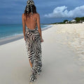 Sexy Backless Long Dress with Kerchief for Women Halter Sleeveless High Waist Split Striped Design Dresses Female
