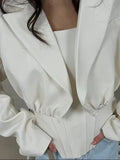 Two Piece Set for Women Strapless Spliced Fish Bone Vest with Lapel Long Sleeve Short Coat Hot Girl Suit Female New