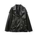 Women's Motorcycle Leather PU Imitation Leather Loose Jacket Black Jacket