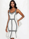 Women's Low-cut Hip-hugging Ruffle Hem Suspender Dress Simple Temperament Party Bandage Performance Dress Vestidos De Graduación