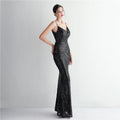 Women Strap Party Maxi Dress Sexy V Neck Evening Dress Celebrity Purple Sequin Dress Long Prom Formal Occasion  Dress