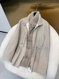 Women Solid Color Fringed Jacket 2-piece Set Chic Drawstring Pocket Zipper Coat Sleeveless Vest Sets Autumn Street Daily Wear
