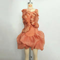 Fashion Orange 3D Floral Appliquet Mini Dress for Women Sleeveless O Neck Slim Sheer Tulle Puffed Skirt for Themed Parties