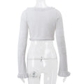 Fungus Trim 2Piece Sets Female Long Sleeve Straps Square Collar Tops+Tierred Short Skirts Elastic Waist Matching Suit