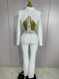 Women Celebrity Designer Fashion Women Luxury Birthday Set Sexy Cut Out Long Sleeve Beading Bodycon Two Pieces Pants Bandage Set