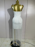 Elegant Prom  Evening Party Luxury Birthday Wedding Guest Dresses Women Sexy Shiny Crystals Tassel Bodycon Long Bandage Dress